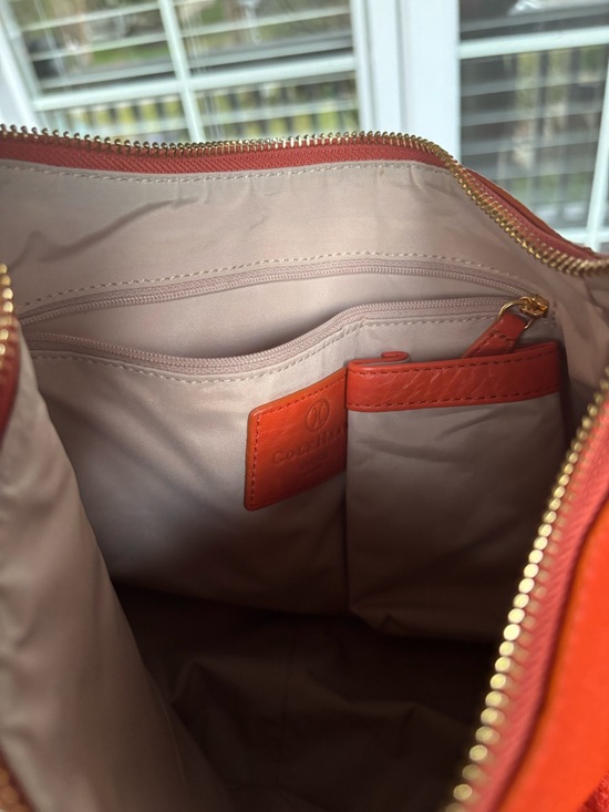 Cole Haan Orange Pebbled Leather Hobo Bag - Picture 4 of 8